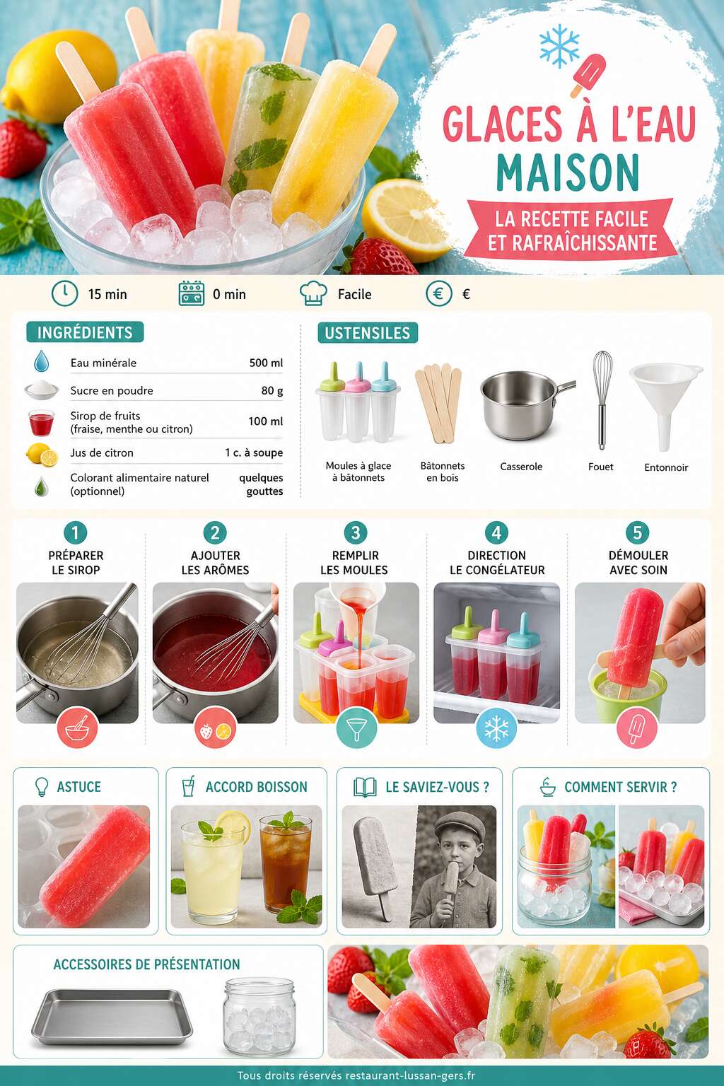 Fiche recette Glaces &agrave; l'eau maison : la recette facile et rafra&icirc;chissante