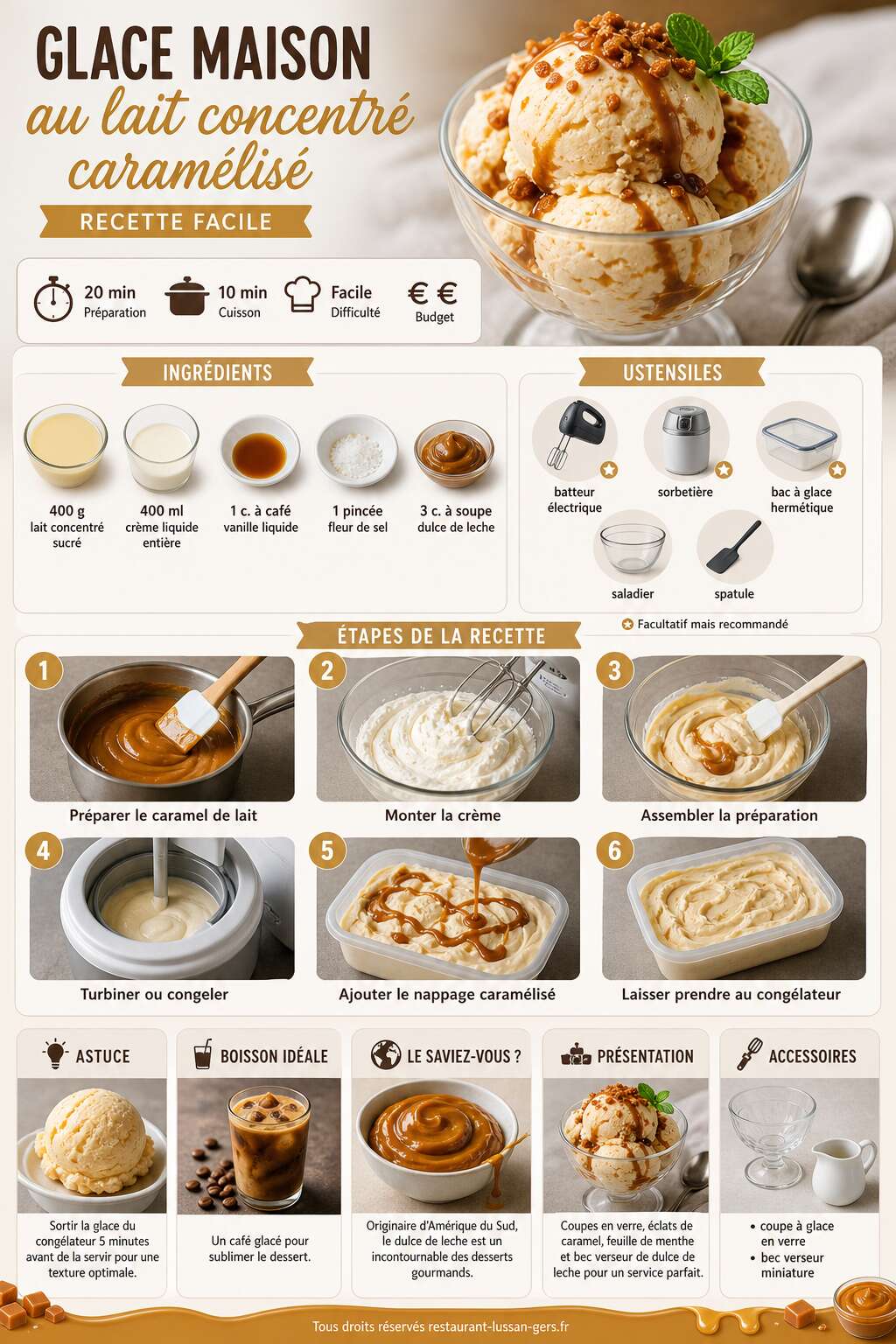 Fiche recette Glace maison au lait concentr&eacute; caram&eacute;lis&eacute; : recette facile