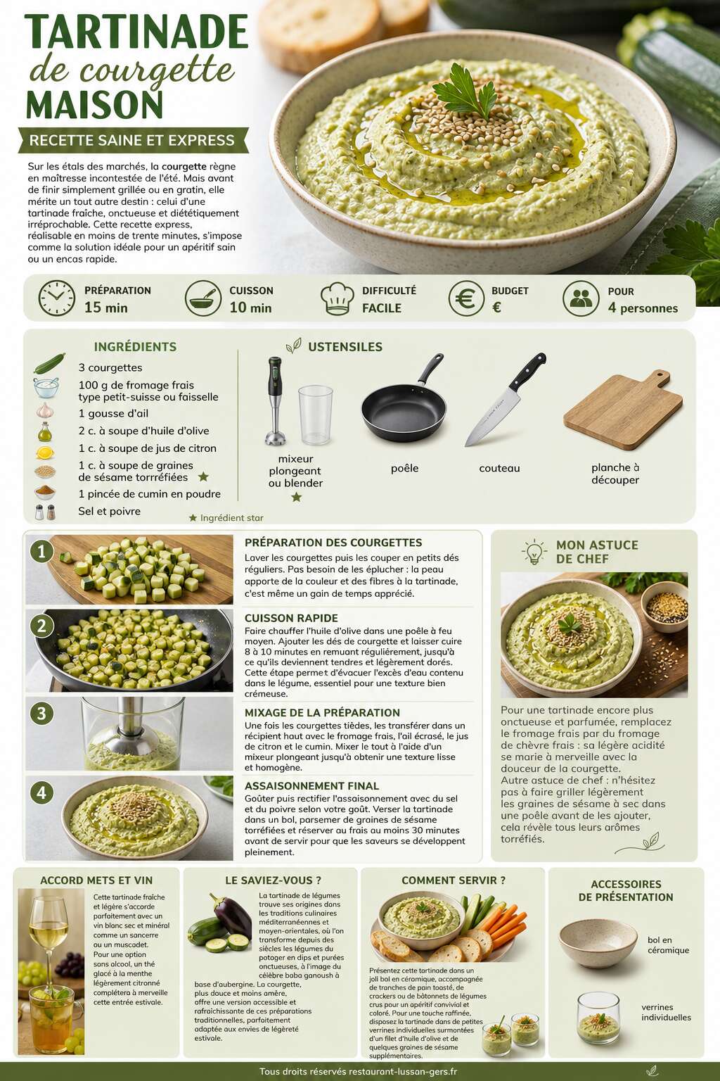 Fiche recette Tartinade de courgette maison : recette saine et express Fiche recette Tartinade de courgette maison : recette saine et express