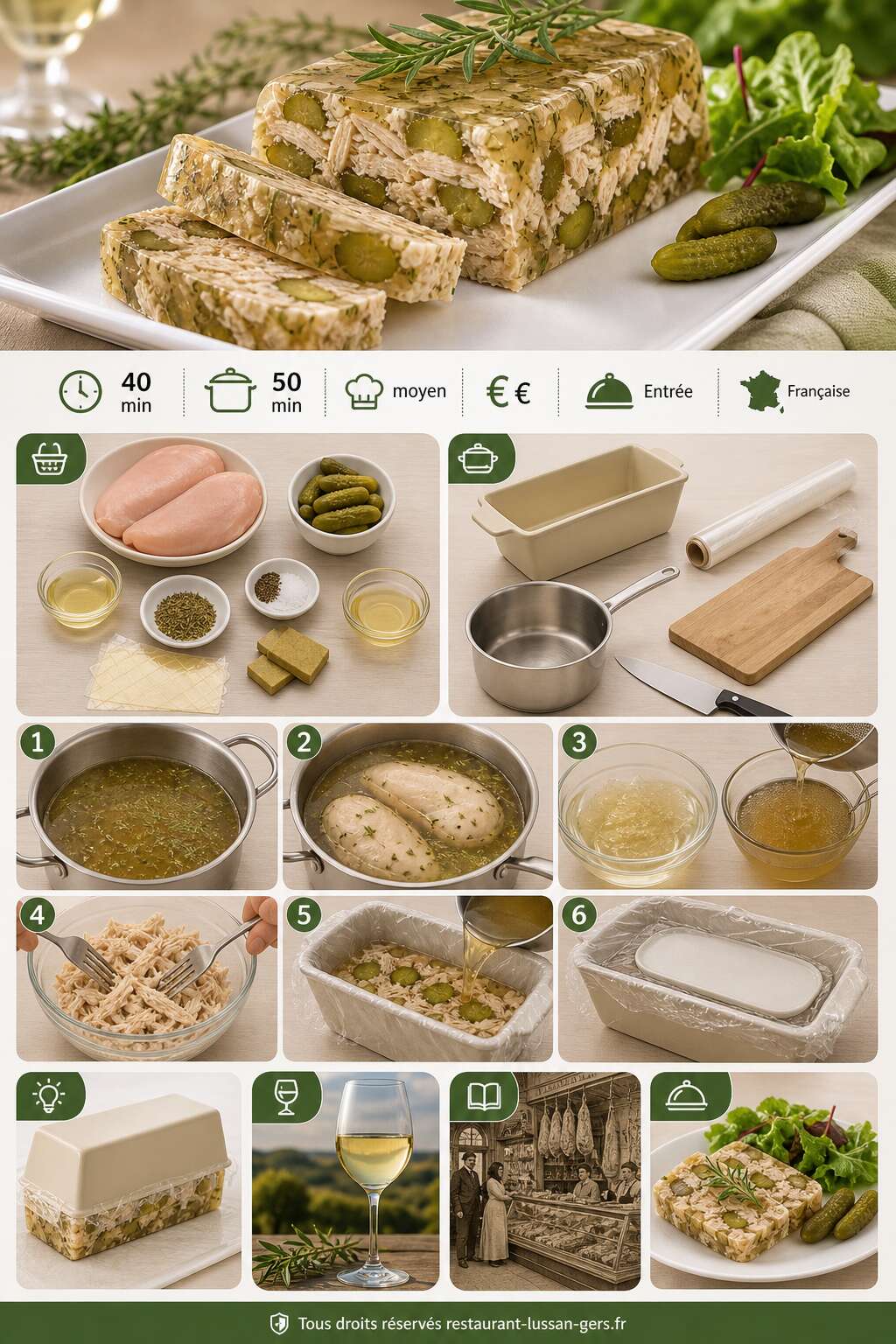 Fiche recette Terrine de poulet en gel&eacute;e &agrave; l'estragon : la recette facile et gourmande