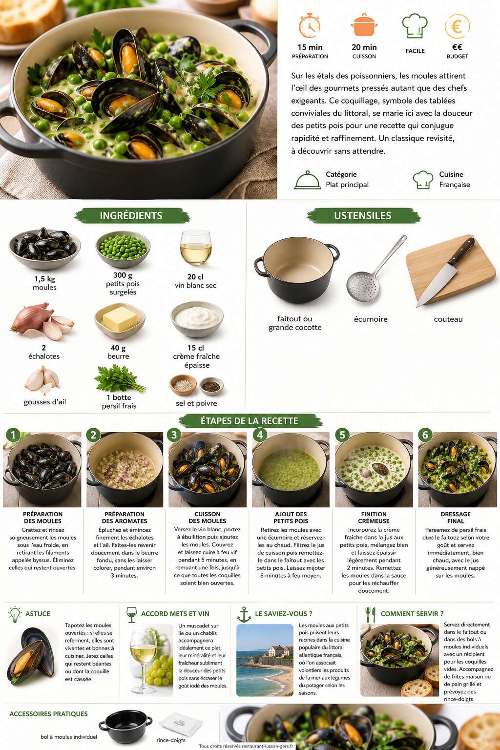 Fiche recette Moules aux petits pois : une recette facile et savoureuse Fiche recette Moules aux petits pois : une recette facile et savoureuse