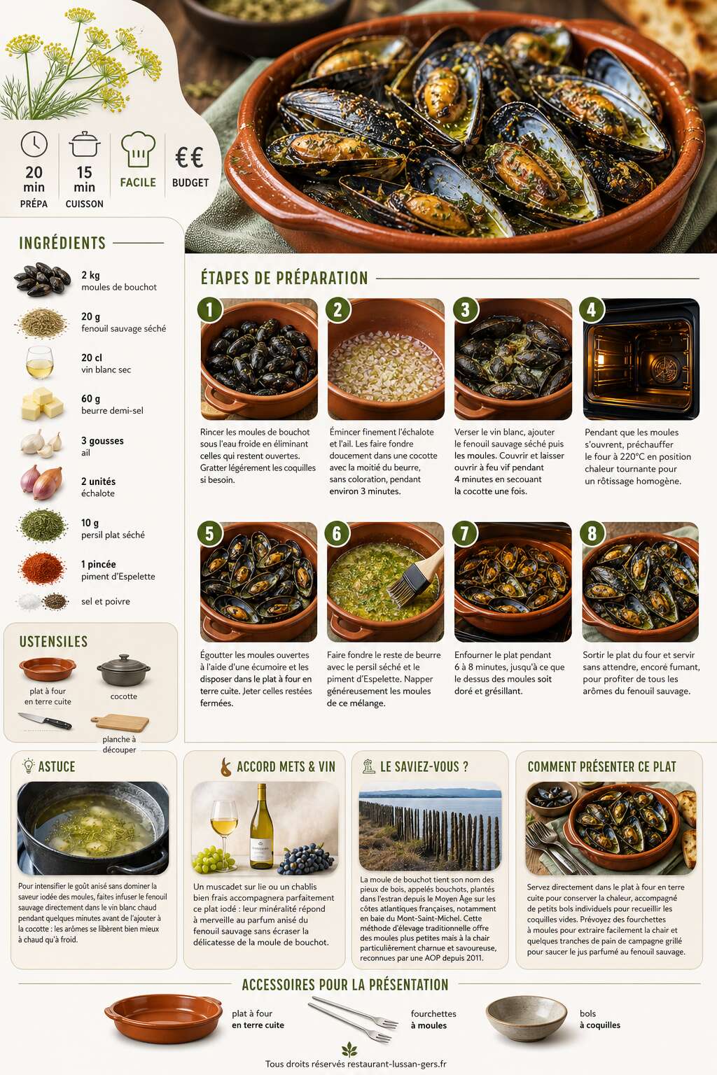 Fiche recette Moules de bouchot rôties au four et au fenouil sauvage Fiche recette Moules de bouchot rôties au four et au fenouil sauvage