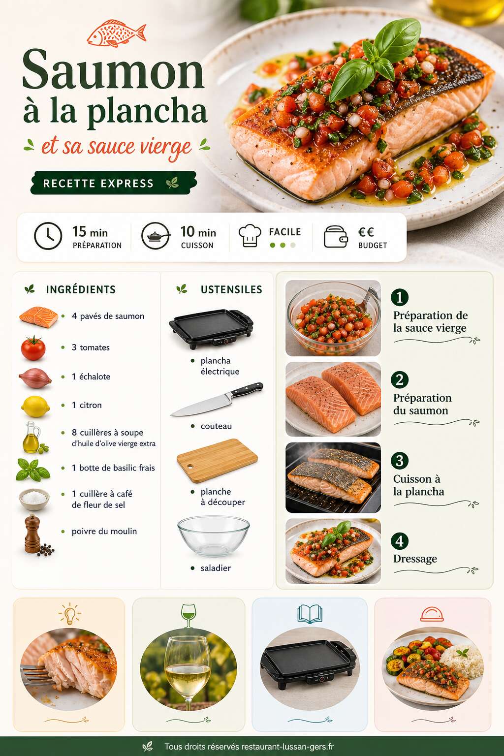 Fiche recette Saumon à la plancha et sa sauce vierge : recette express Fiche recette Saumon à la plancha et sa sauce vierge : recette express