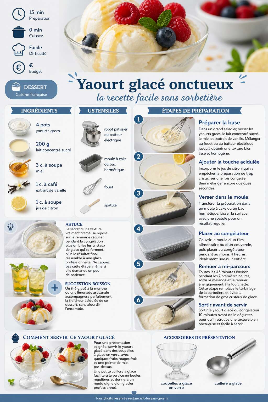 Fiche recette Yaourt glac&eacute; onctueux : la recette facile sans sorbeti&egrave;re