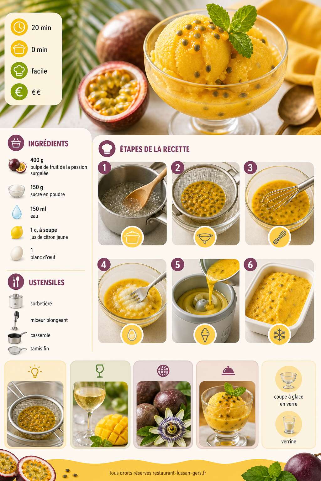 Fiche recette Sorbet au fruit de la passion : la recette exotique et rafraîchissante Fiche recette Sorbet au fruit de la passion : la recette exotique et rafraîchissante