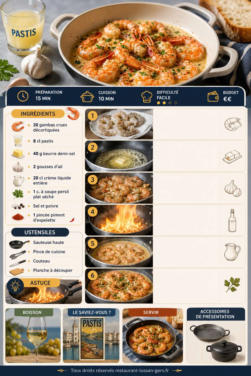 Fiche recette Gambas flambées au pastis : la recette facile qui régale Fiche recette Gambas flambées au pastis : la recette facile qui régale