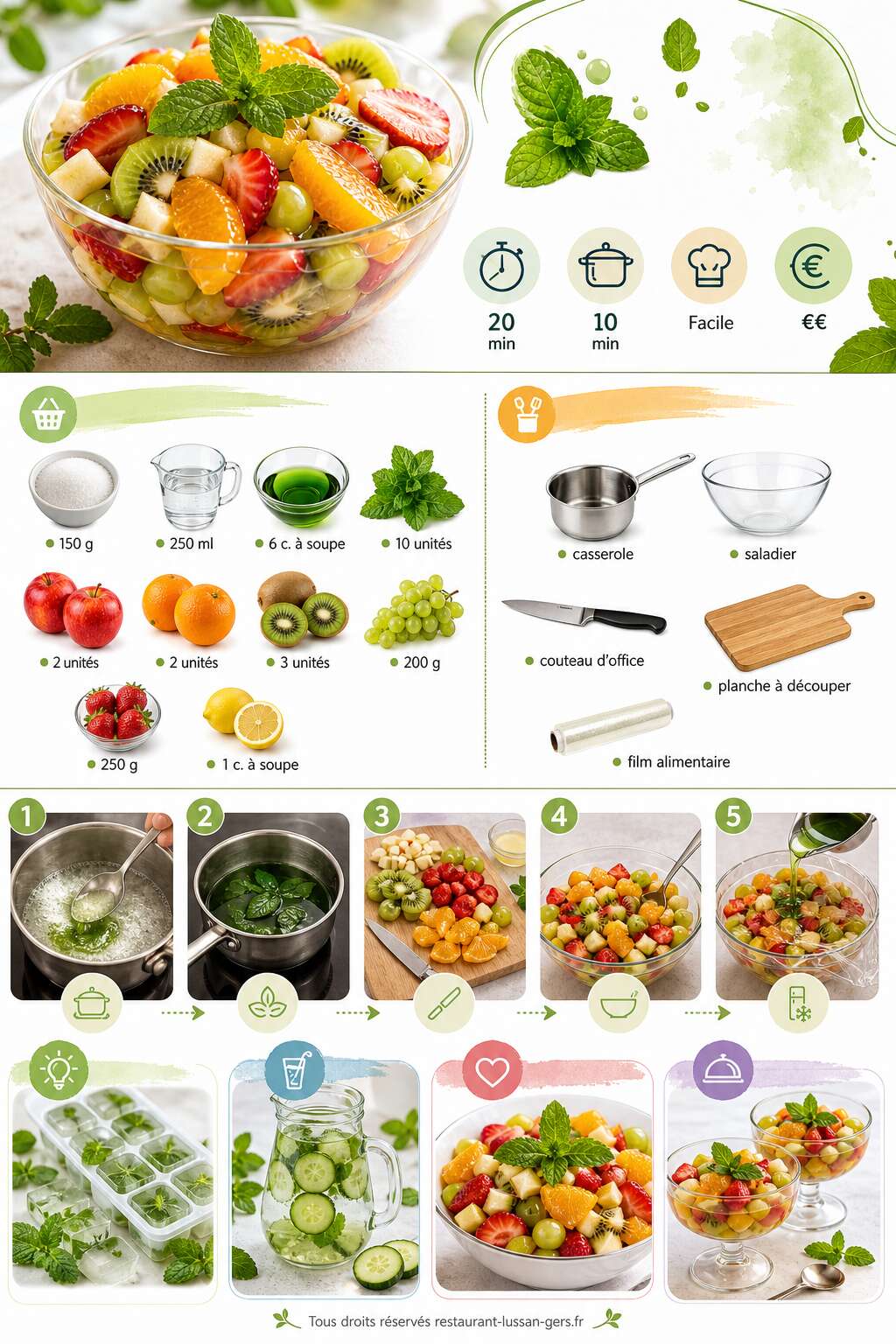 Fiche recette Salade de fruits au sirop de menthe : la fraîcheur en dessert Fiche recette Salade de fruits au sirop de menthe : la fraîcheur en dessert