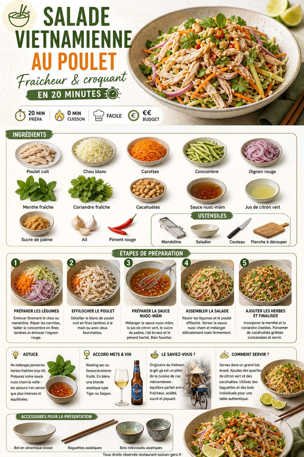 Fiche recette Salade vietnamienne au poulet : fraîcheur et croquant en 20 minutes Fiche recette Salade vietnamienne au poulet : fraîcheur et croquant en 20 minutes