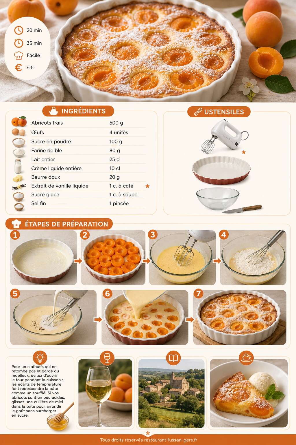 Fiche recette Clafoutis aux abricots : la recette gourmande incontournable