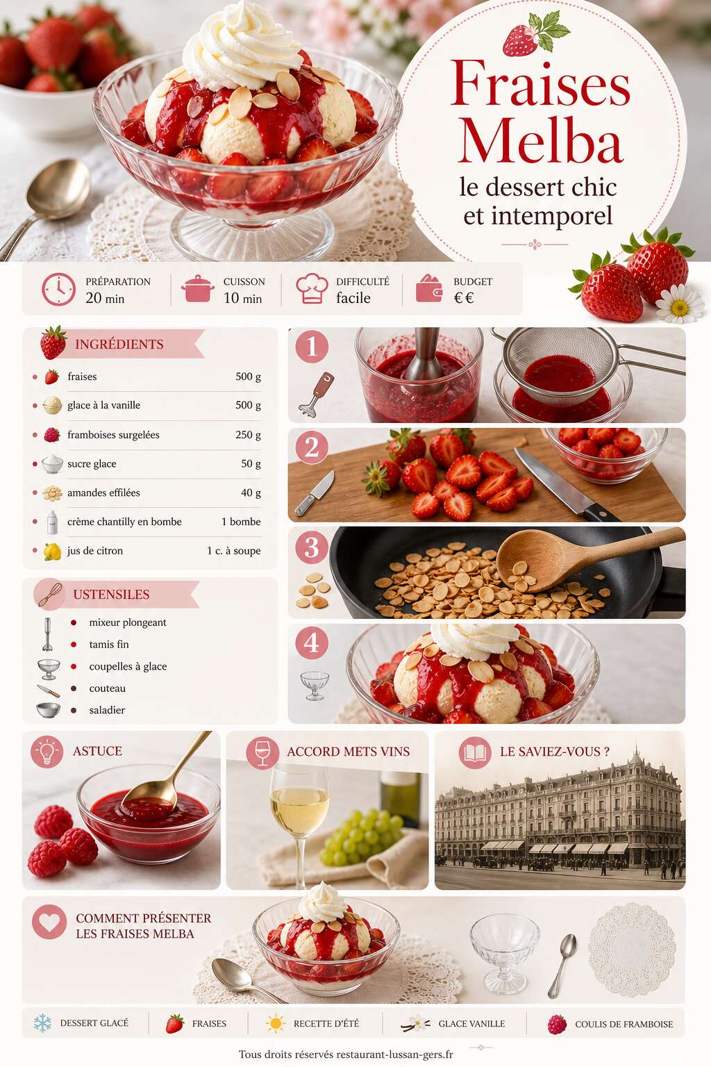 Fiche recette Fraises Melba : le dessert chic et intemporel