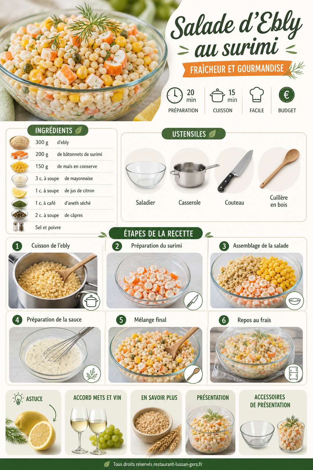 Fiche recette Salade d'Ebly au surimi : fra&icirc;cheur et gourmandise