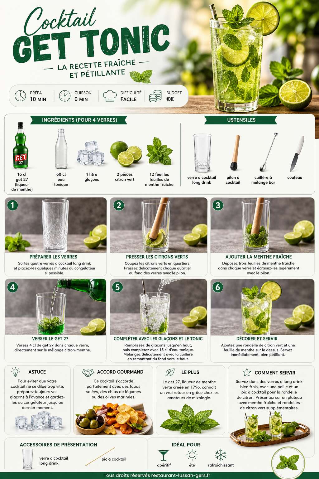 Fiche recette Cocktail get tonic : la recette fraîche et pétillante Fiche recette Cocktail get tonic : la recette fraîche et pétillante