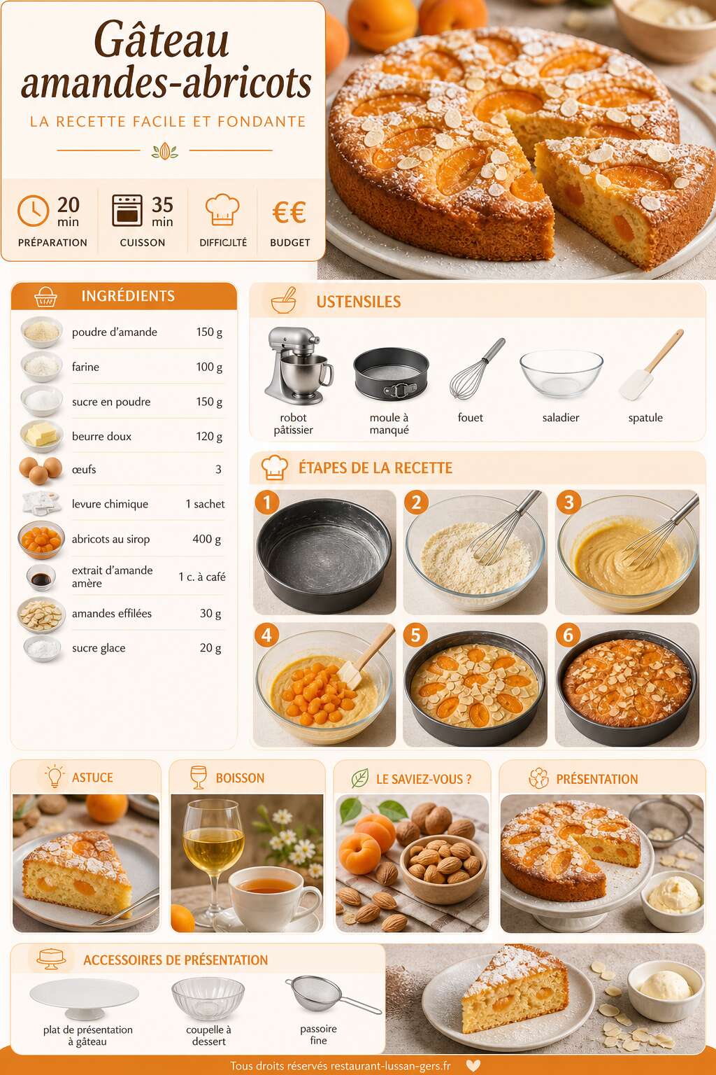 Fiche recette Gâteau amandes-abricots : la recette facile et fondante Fiche recette Gâteau amandes-abricots : la recette facile et fondante