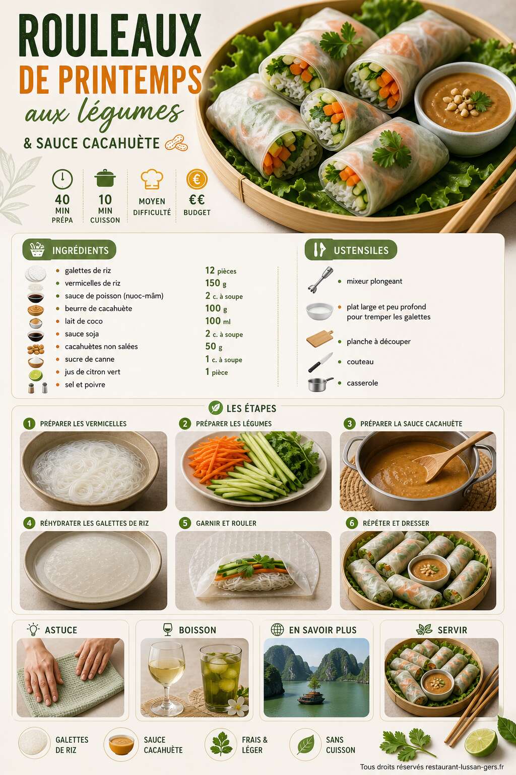 Fiche recette Rouleaux de printemps aux l&eacute;gumes et sauce cacahu&egrave;te