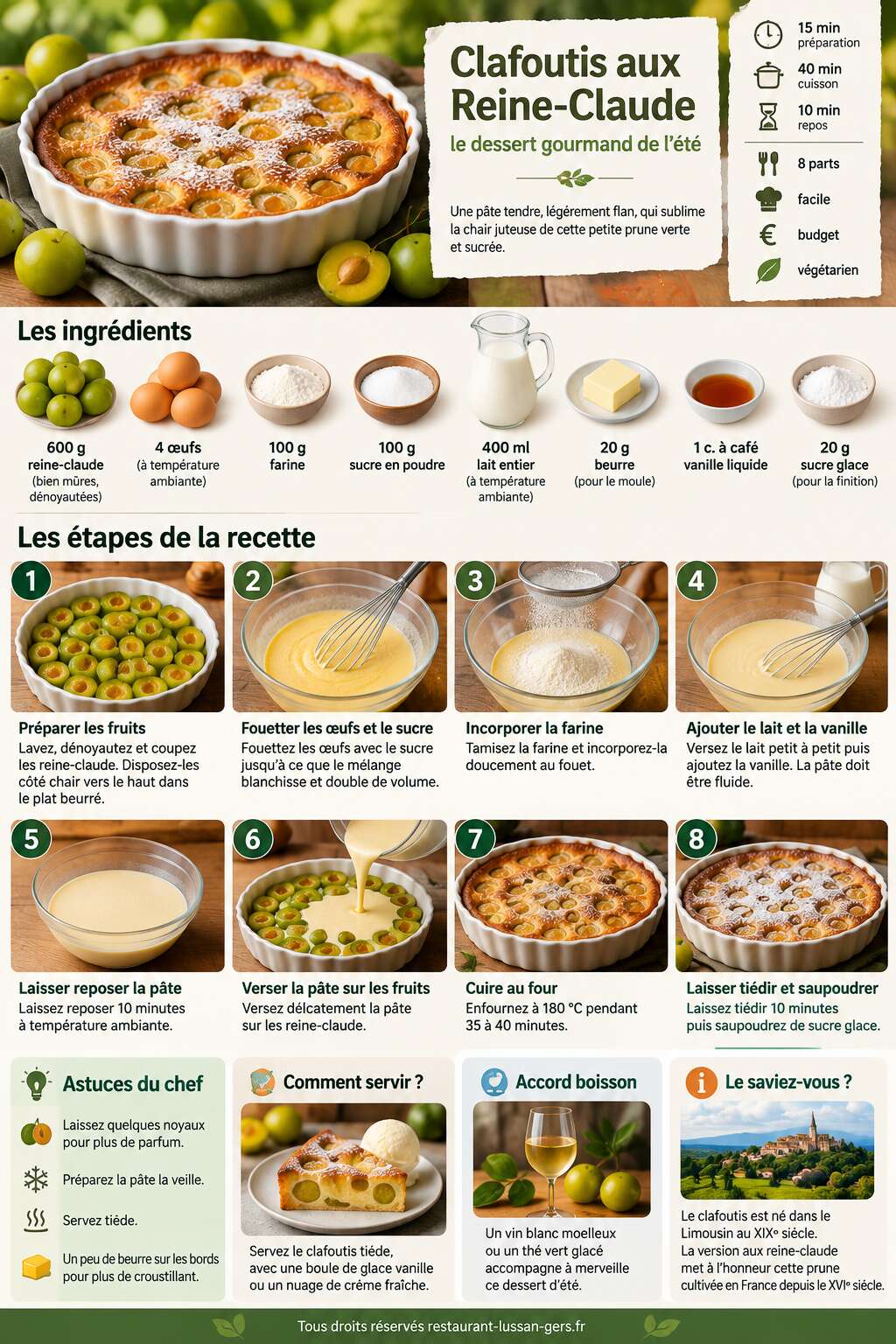 Fiche recette Clafoutis aux Reine-Claude : le dessert gourmand de l'été Fiche recette Clafoutis aux Reine-Claude : le dessert gourmand de l'été