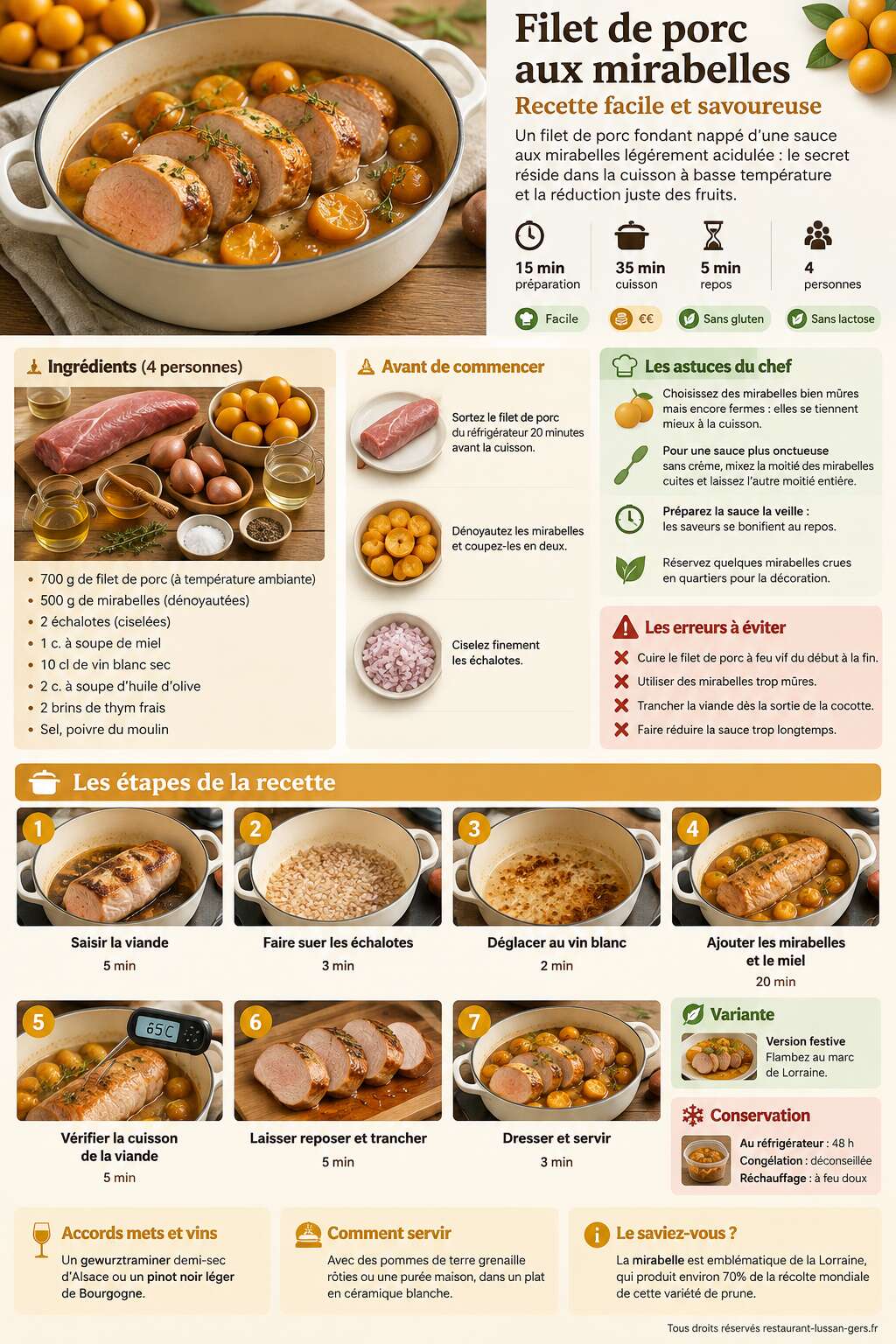 Fiche recette Filet de porc aux mirabelles : recette facile et savoureuse Fiche recette Filet de porc aux mirabelles : recette facile et savoureuse