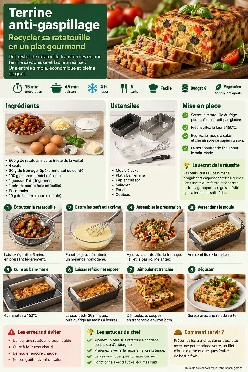 Fiche recette Terrine anti-gaspillage : recycler sa ratatouille en un plat gourmand Fiche recette Terrine anti-gaspillage : recycler sa ratatouille en un plat gourmand