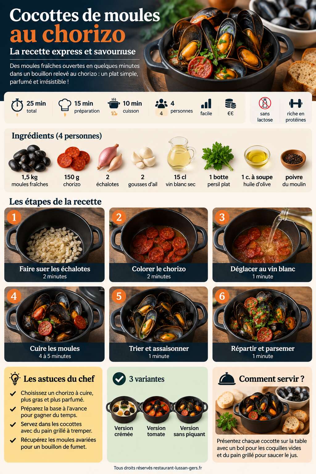 Fiche recette Cocottes de moules au chorizo : la recette express et savoureuse