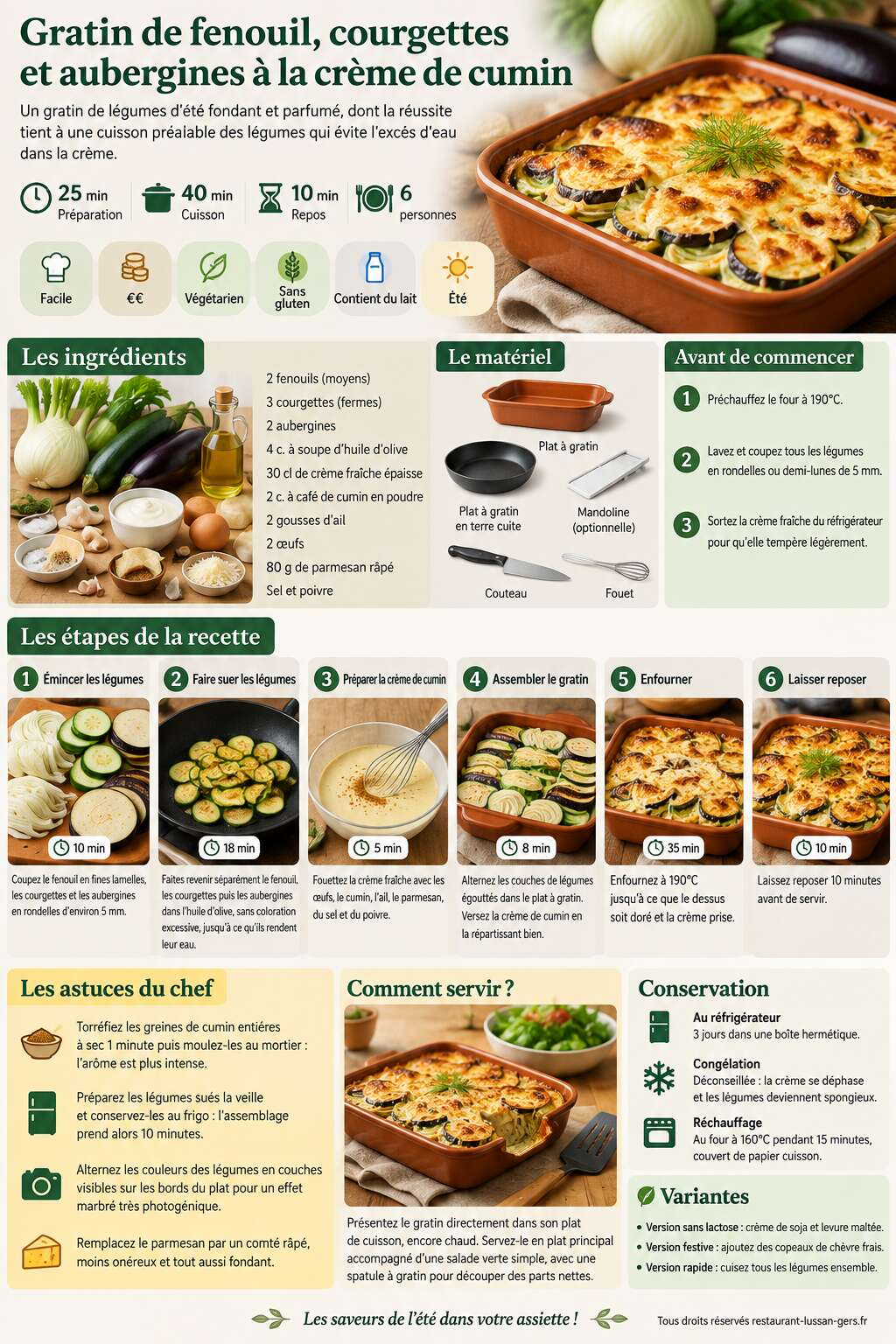 Fiche recette Gratin de fenouil, courgettes et aubergines &agrave; la cr&egrave;me de cumin