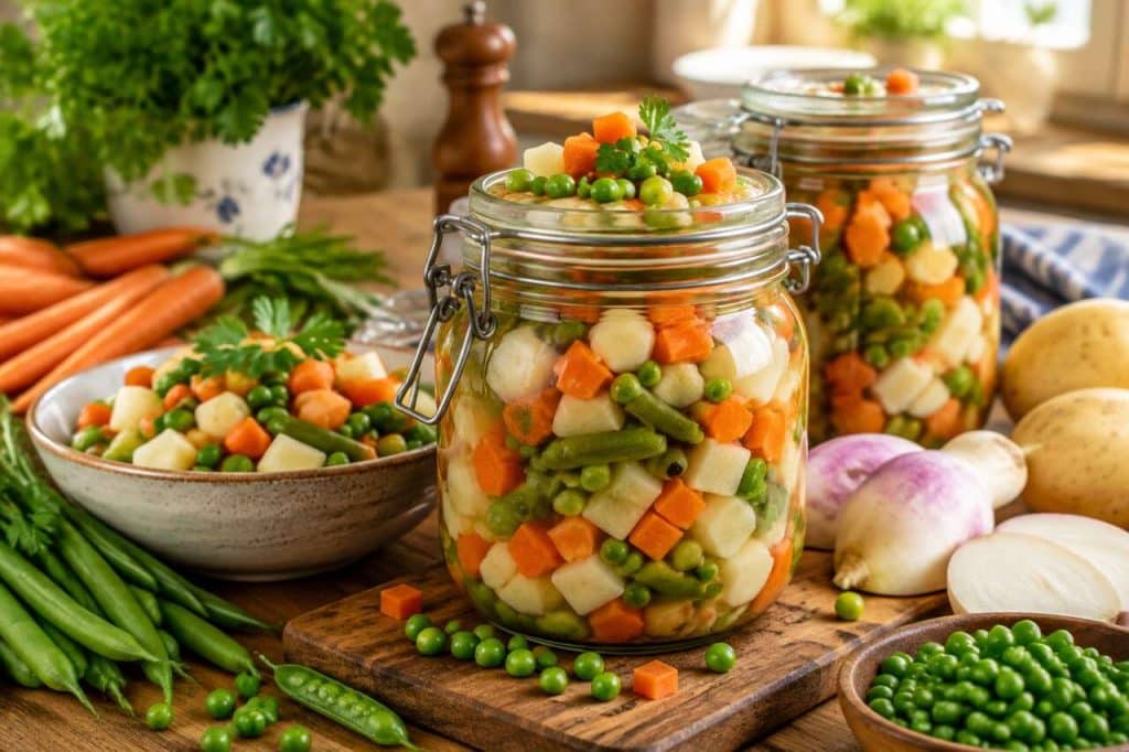 Conserve maison de macédoine de légumes