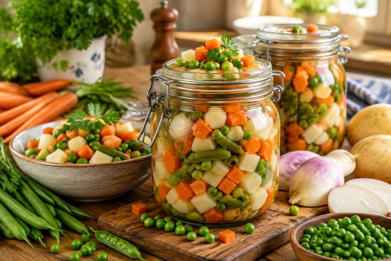 Conserve maison de macédoine de légumes