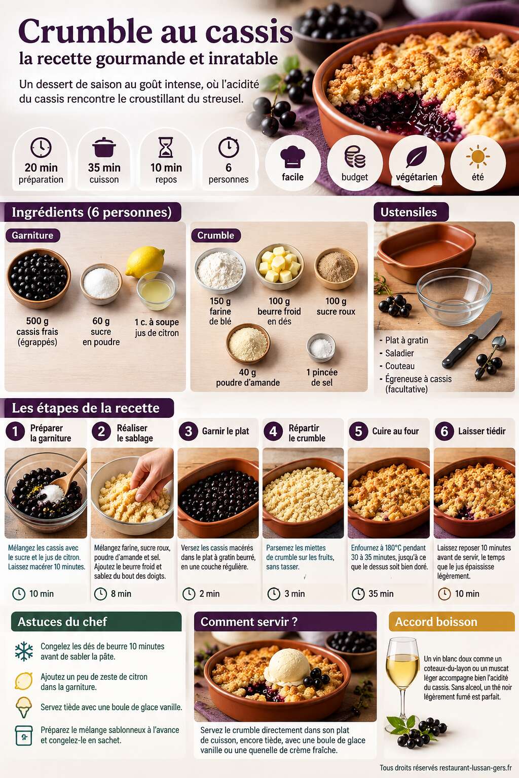 Fiche recette Crumble au cassis : la recette gourmande et inratable Fiche recette Crumble au cassis : la recette gourmande et inratable