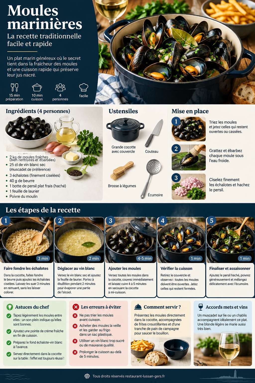 Fiche recette Moules marini&egrave;res : la recette traditionnelle facile et rapide