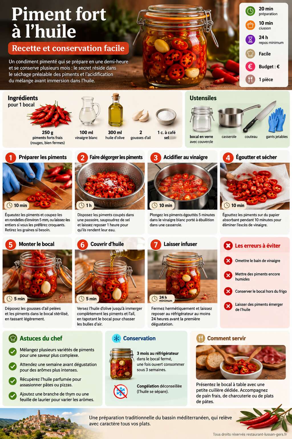 Fiche recette Piment fort à l'huile : recette et conservation facile Fiche recette Piment fort à l'huile : recette et conservation facile