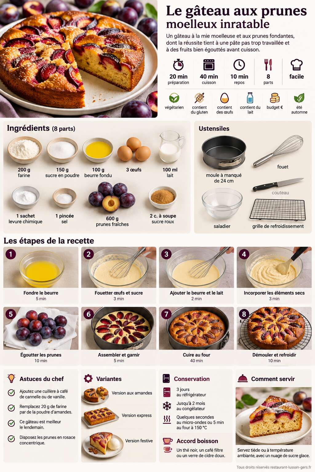 Fiche recette Le gâteau aux prunes moelleux inratable Fiche recette Le gâteau aux prunes moelleux inratable