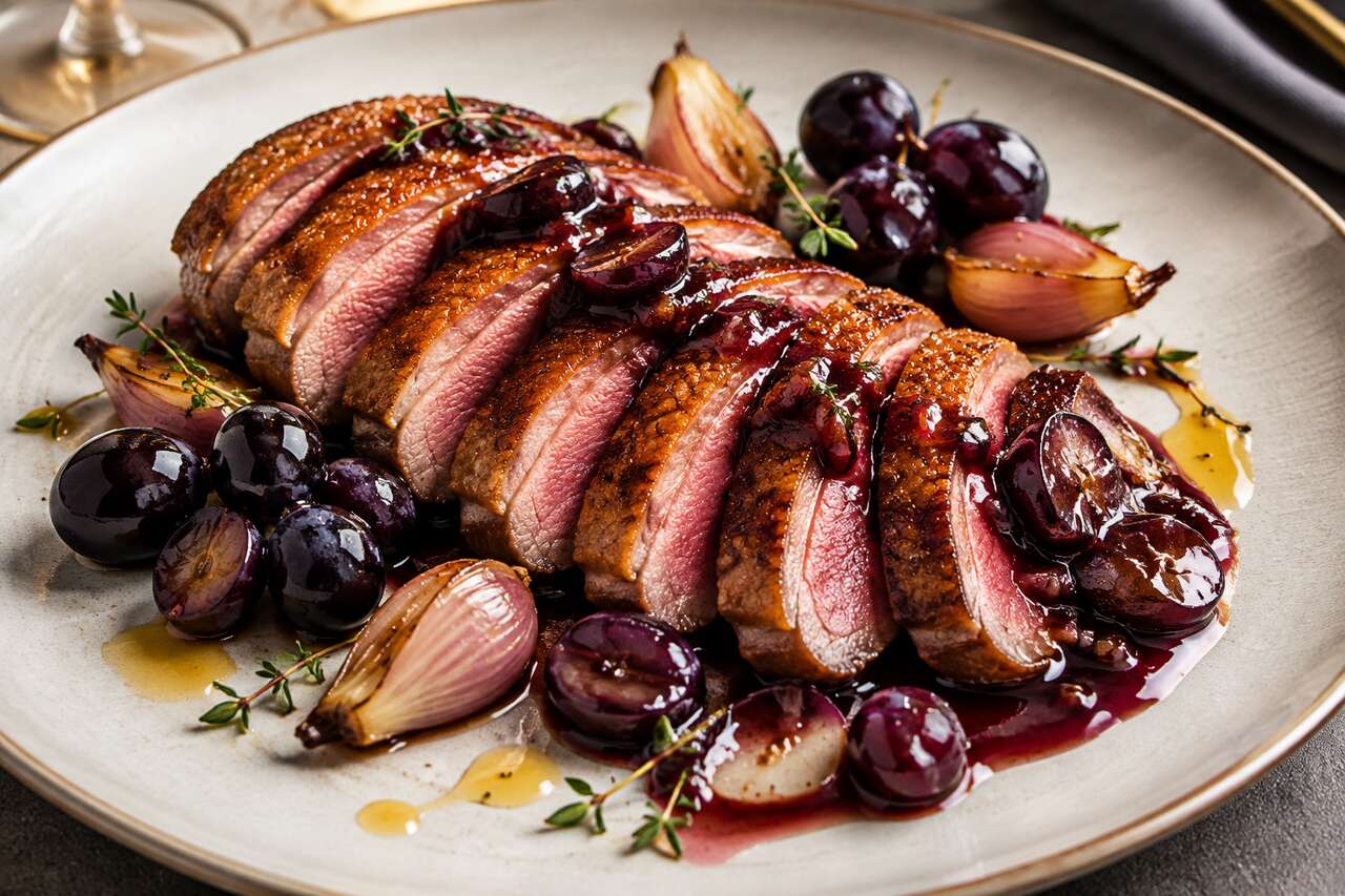 Magret de canard poêlé au raisin noir : la recette facile et savoureuse