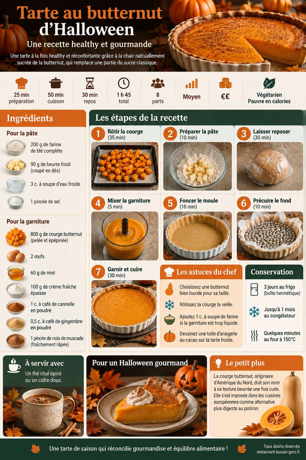 Fiche recette Tarte au butternut d'Halloween : une recette healthy et gourmande Fiche recette Tarte au butternut d'Halloween : une recette healthy et gourmande