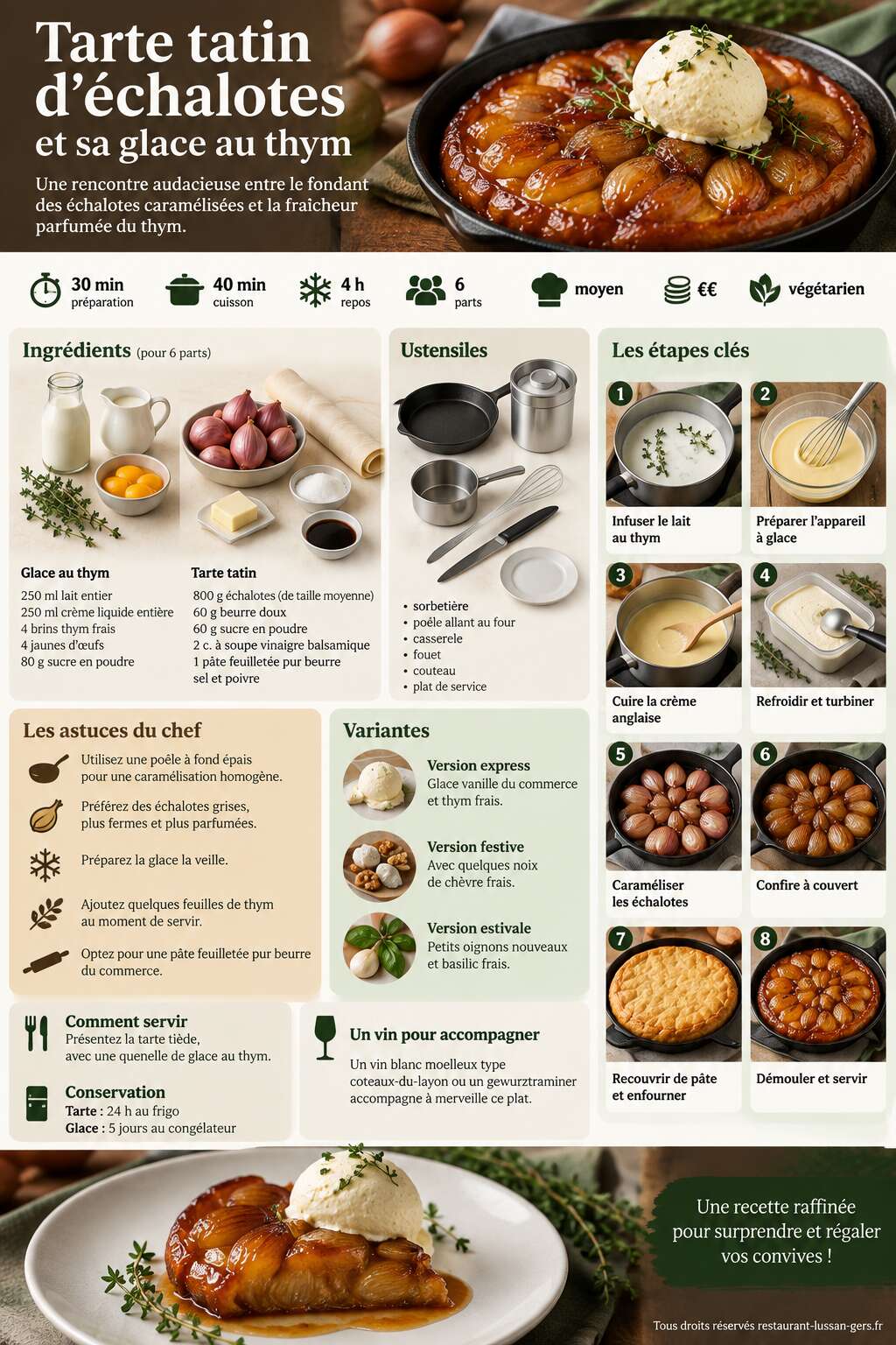 Fiche recette Tarte tatin d'échalotes et sa glace au thym Fiche recette Tarte tatin d'échalotes et sa glace au thym