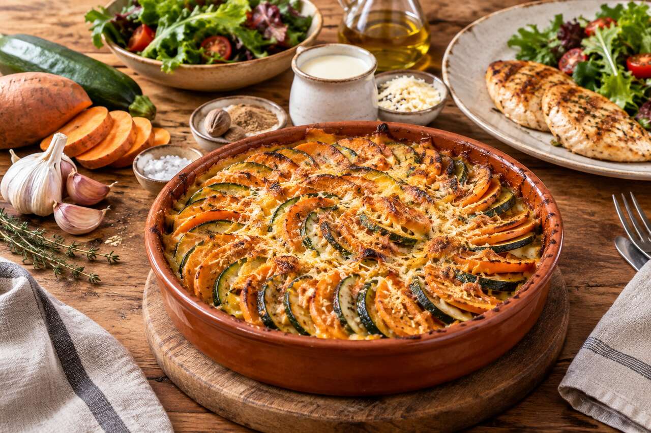 Gratin courgette et patate douce : facile et gourmand