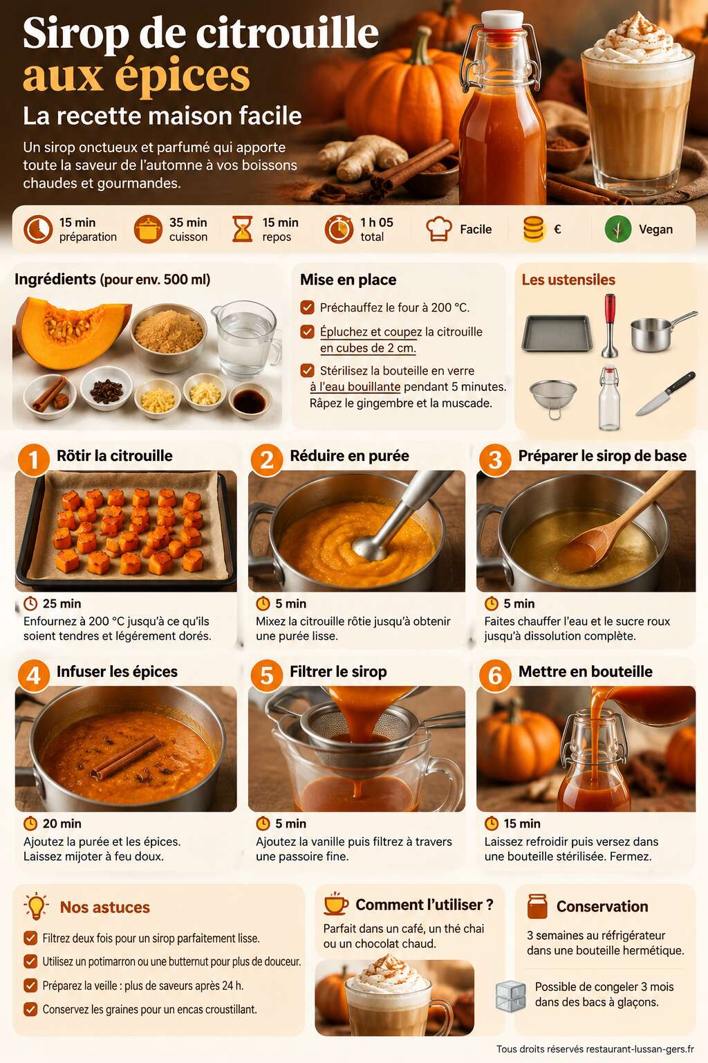 Fiche recette Sirop de citrouille aux &eacute;pices : la recette maison facile