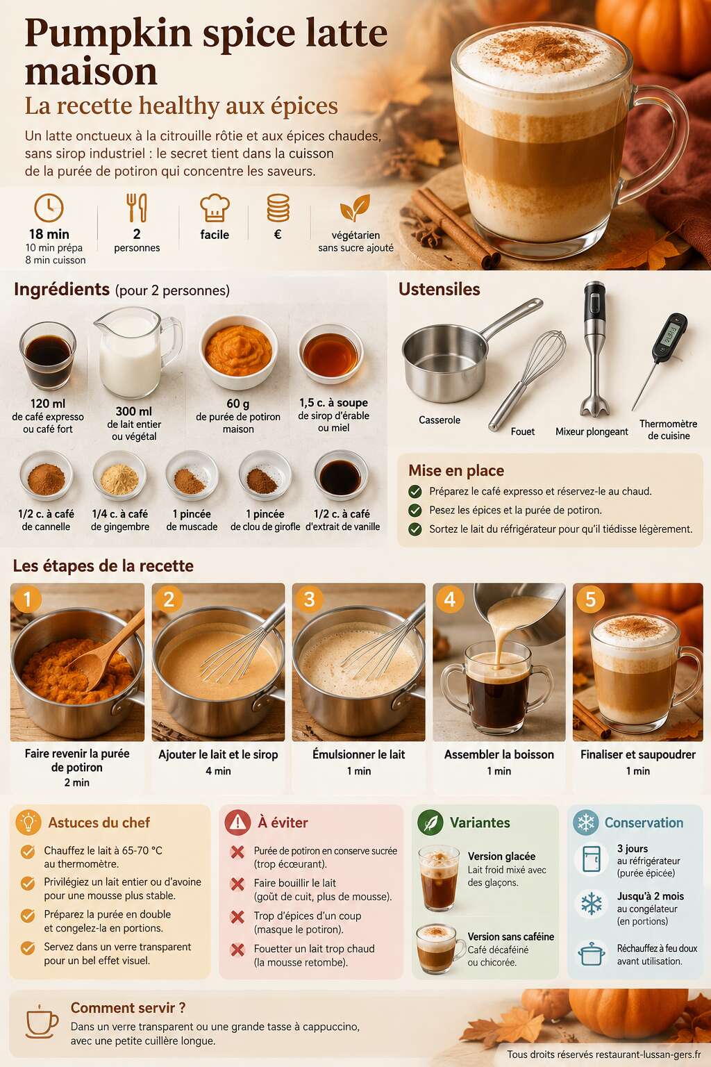 Fiche recette Pumpkin spice latte maison : la recette healthy aux &eacute;pices