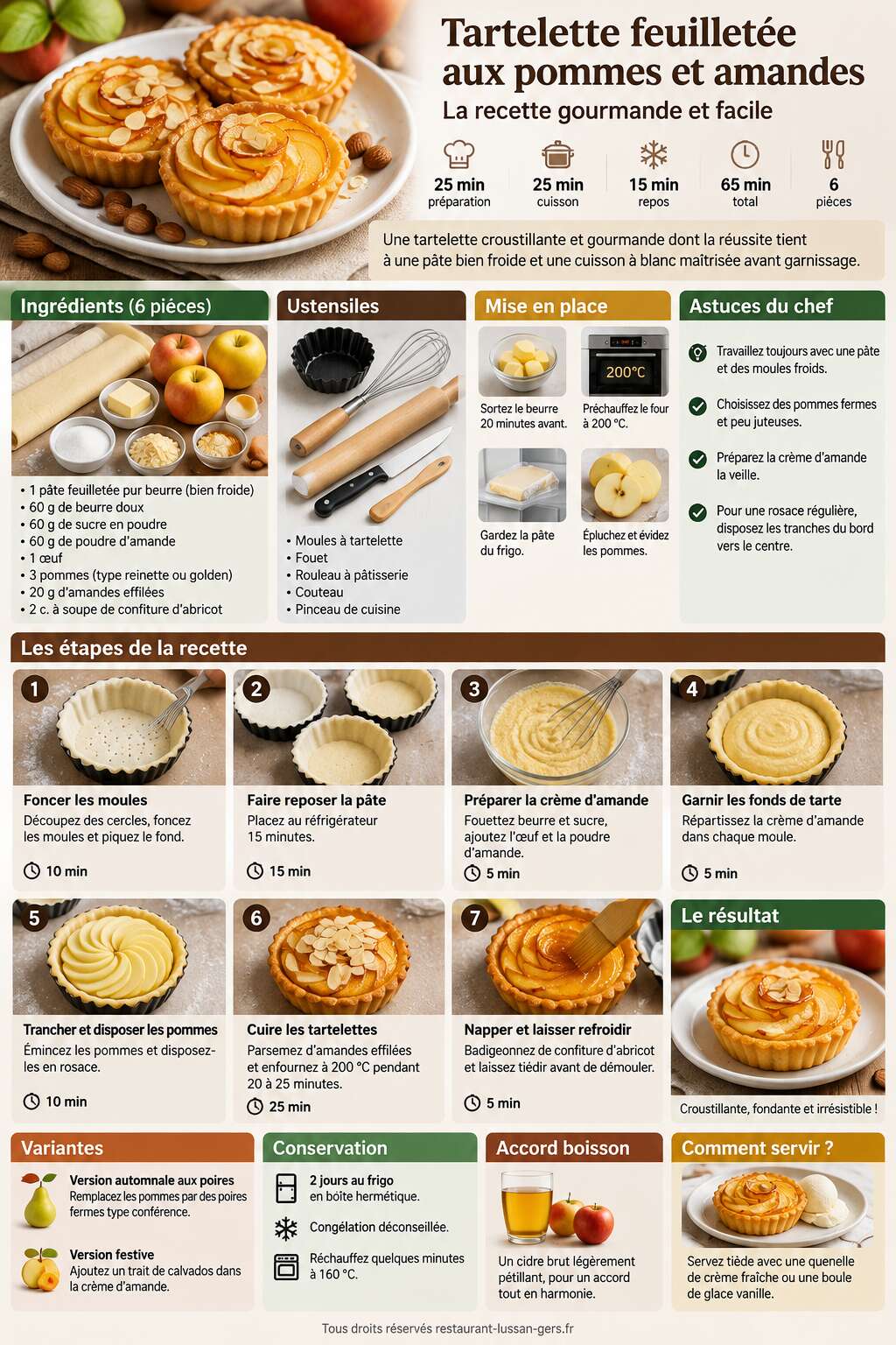 Fiche recette Tartelette feuilletée aux pommes et amandes : la recette gourmande et facile Fiche recette Tartelette feuilletée aux pommes et amandes : la recette gourmande et facile
