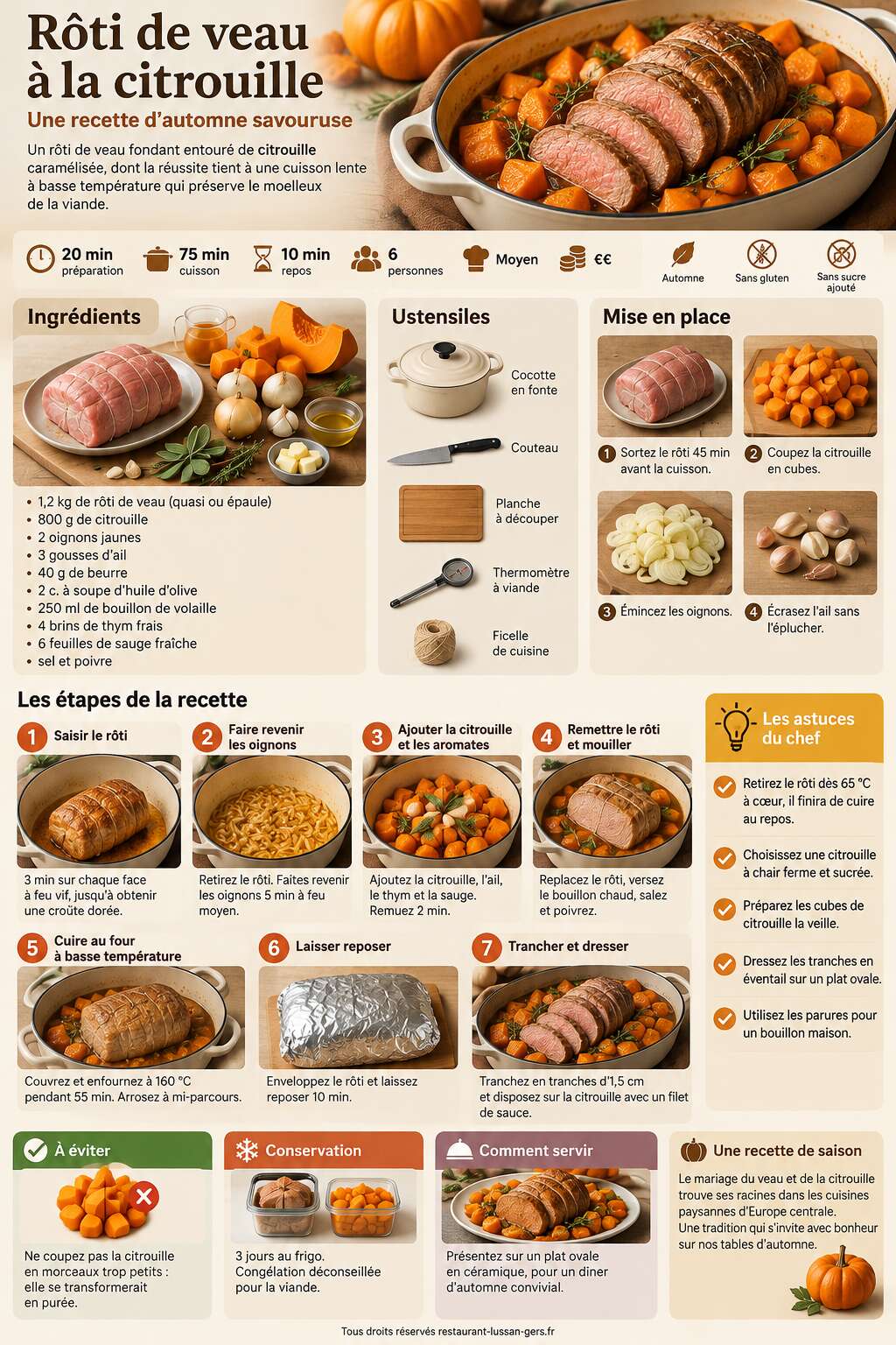 Fiche recette R&ocirc;ti de veau &agrave; la citrouille : une recette d'automne savoureuse