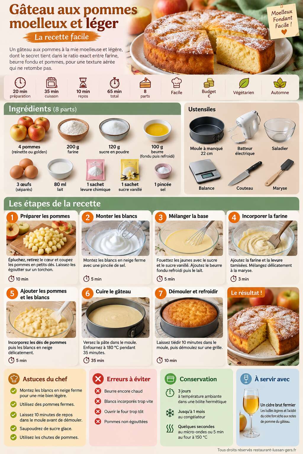 Fiche recette Gâteau aux pommes moelleux et léger : la recette facile Fiche recette Gâteau aux pommes moelleux et léger : la recette facile