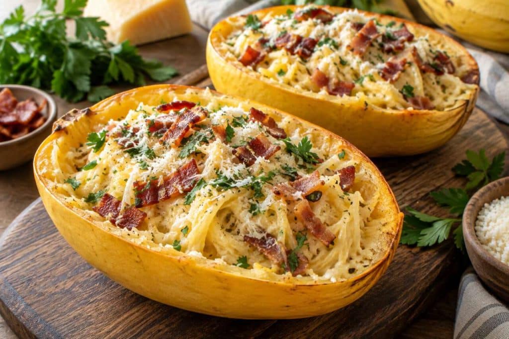 Courge spaghetti au bacon et à la crème : recette gourmande et facile