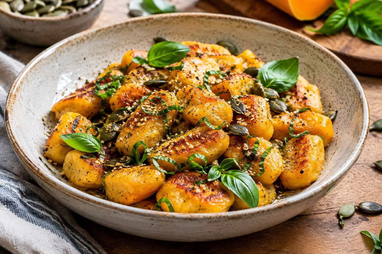 Gnocchis de courge au gomasio et basilic