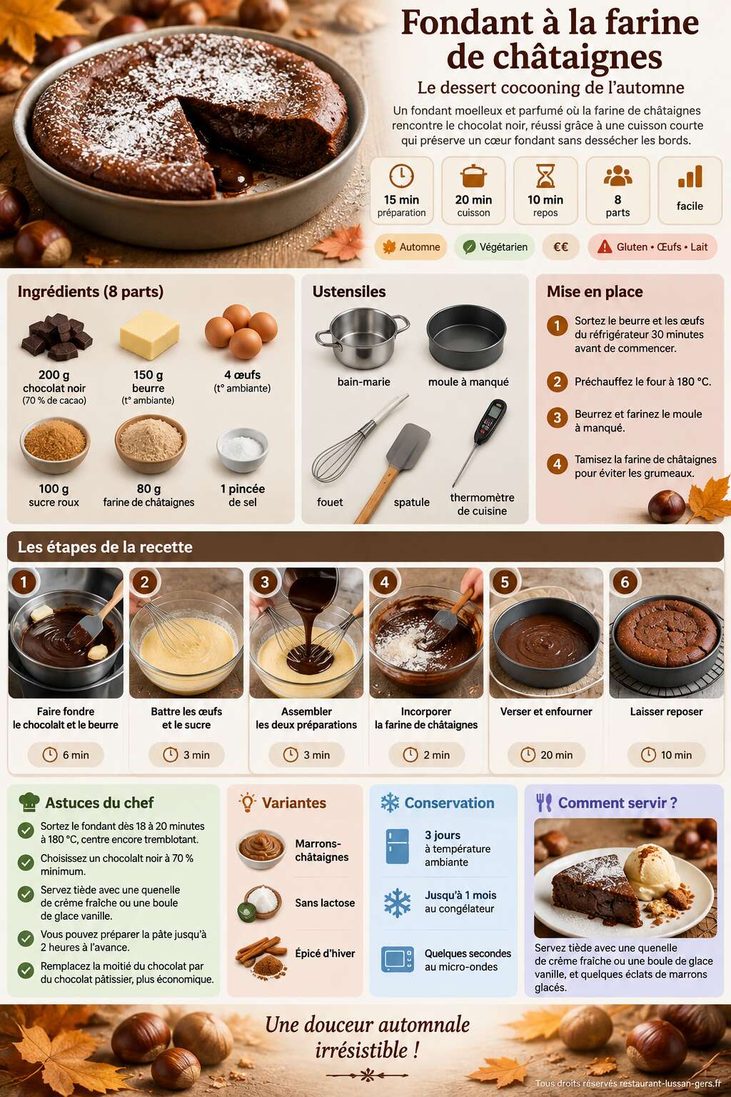 Fiche recette Fondant &agrave; la farine de ch&acirc;taignes : le dessert cocooning de l'automne