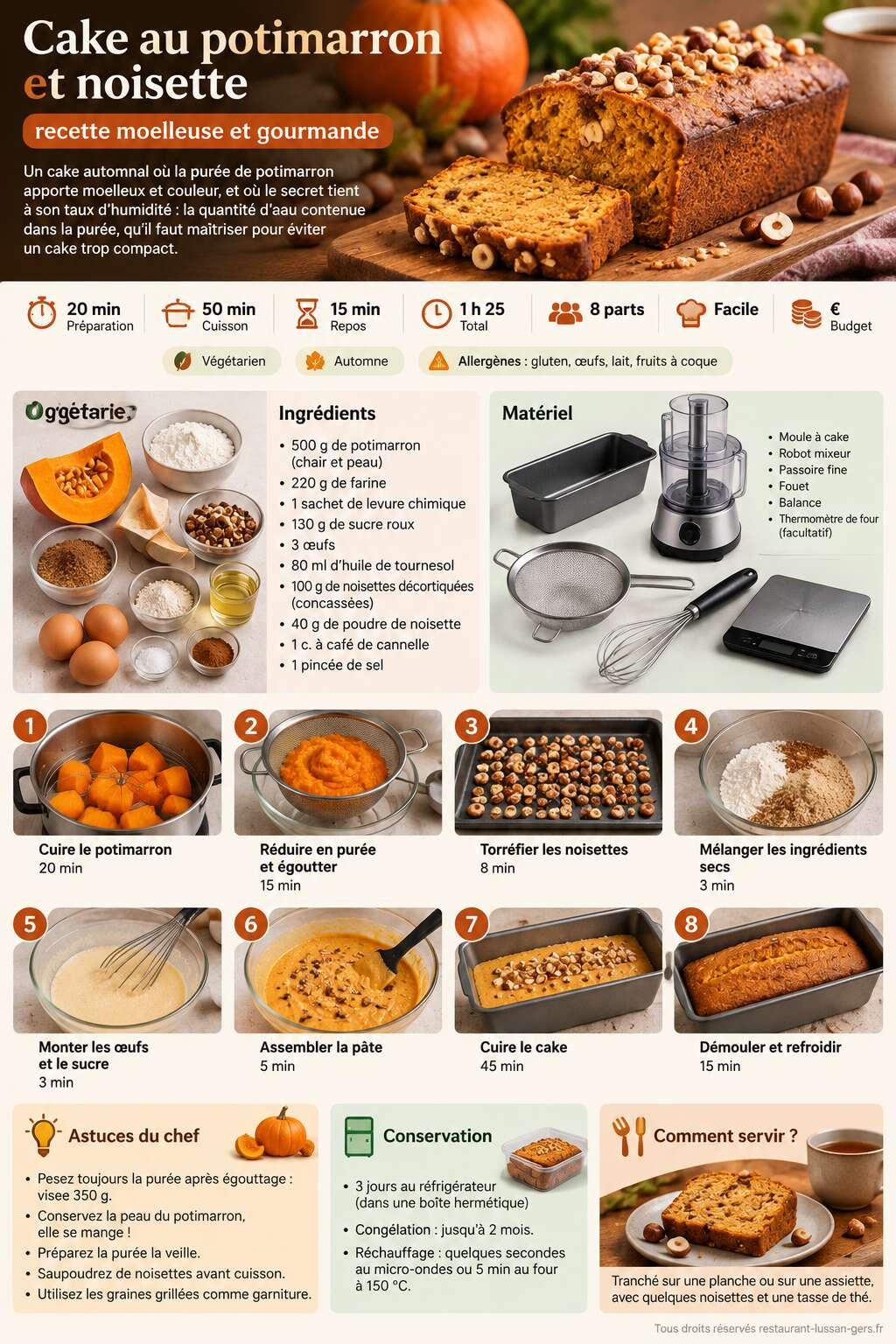 Fiche recette Cake au potimarron et noisette : recette moelleuse et gourmande