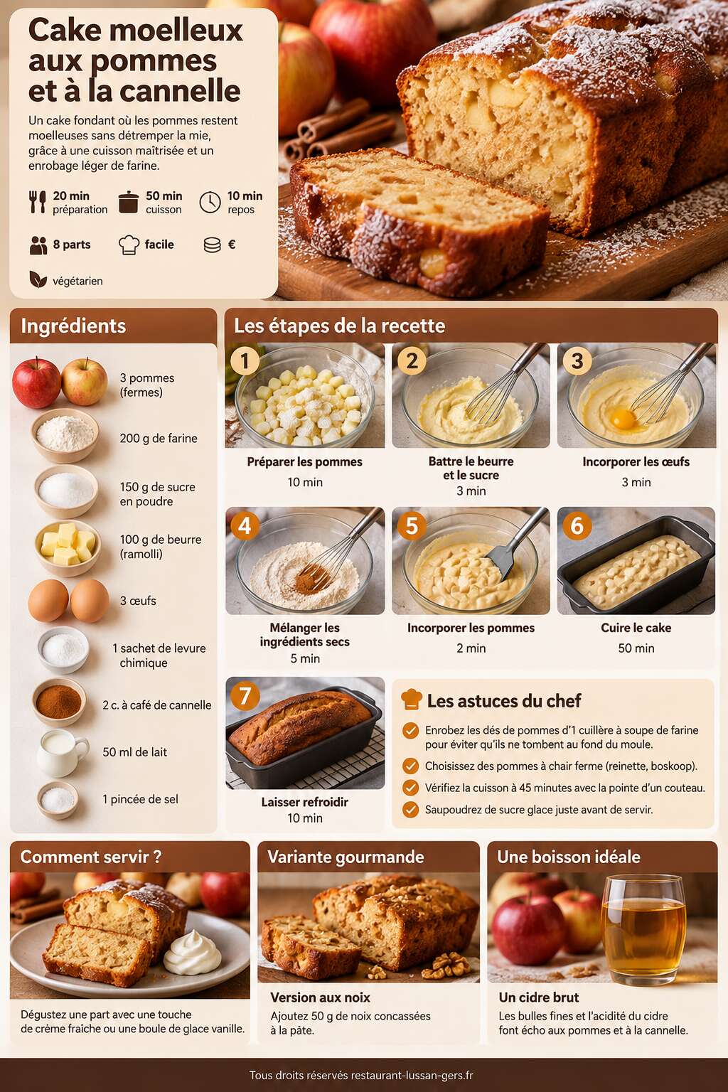 Fiche recette Cake moelleux aux pommes et &agrave; la cannelle