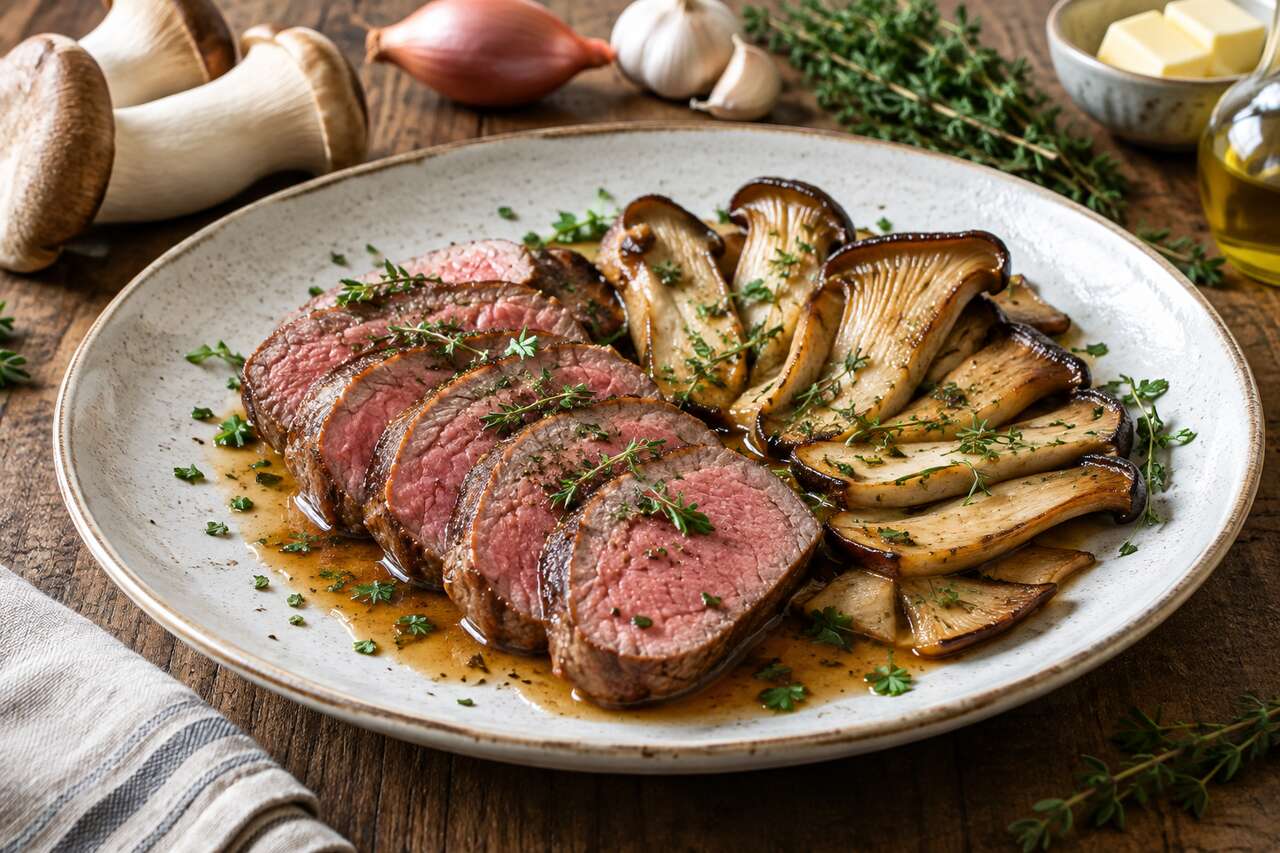 Filet de veau en cocotte et champignons eryngii sautés
