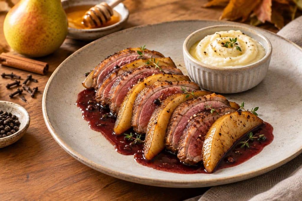 Magret de canard aux poires épicées : la recette d'automne