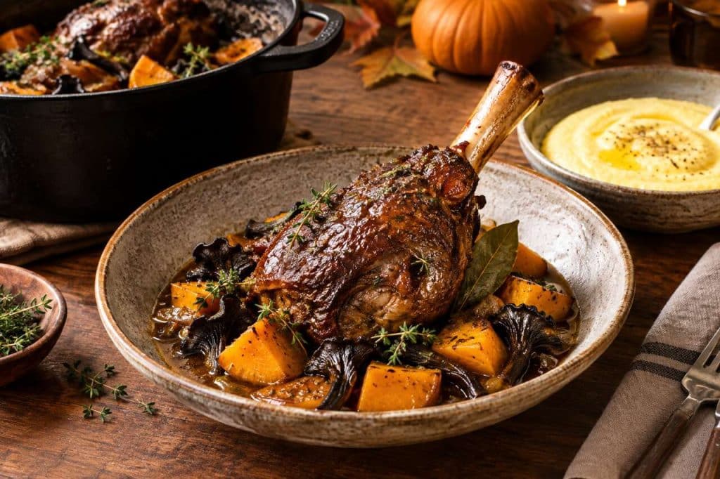 Souris d'agneau au potiron et trompettes de la mort