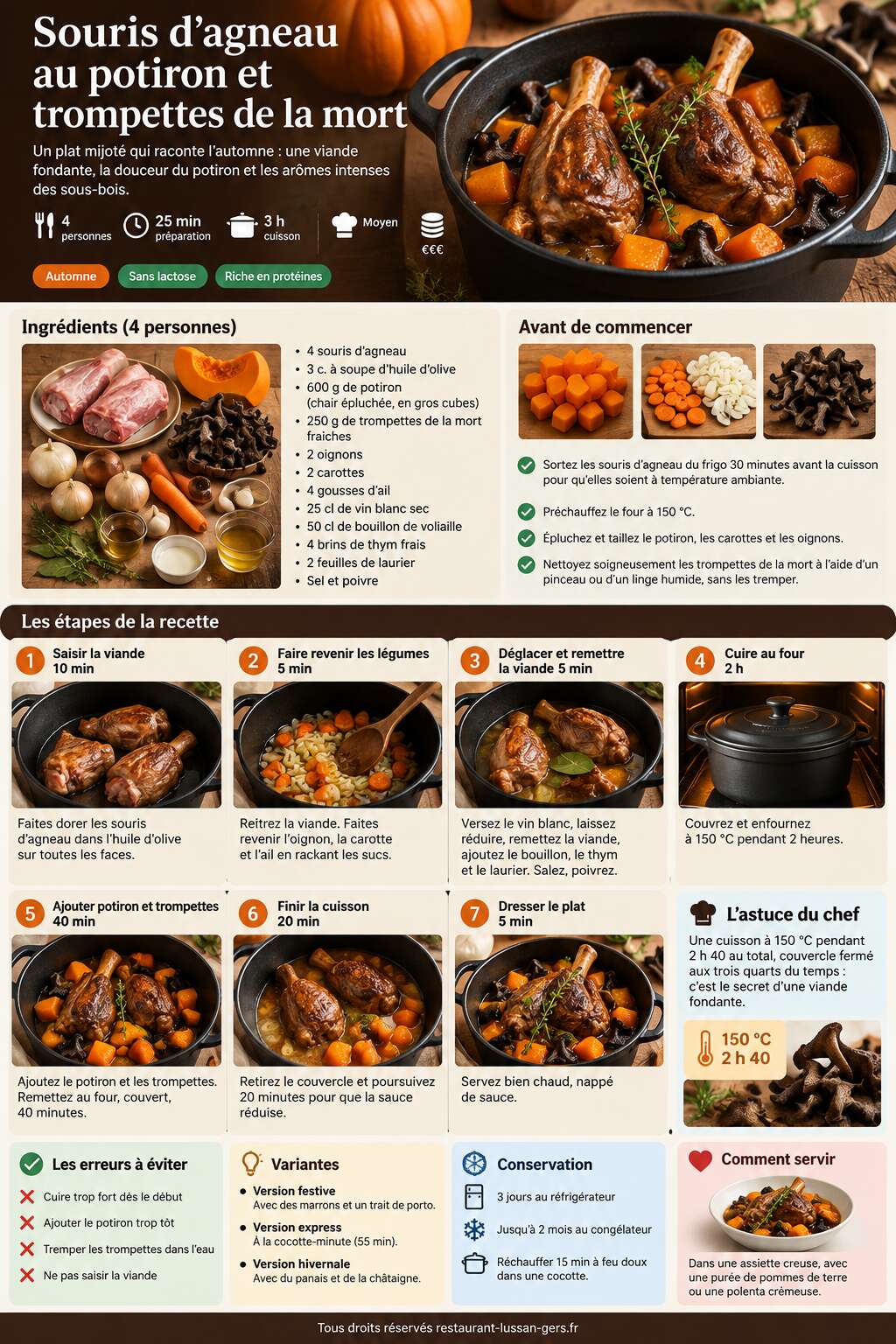 Fiche recette Souris d'agneau au potiron et trompettes de la mort