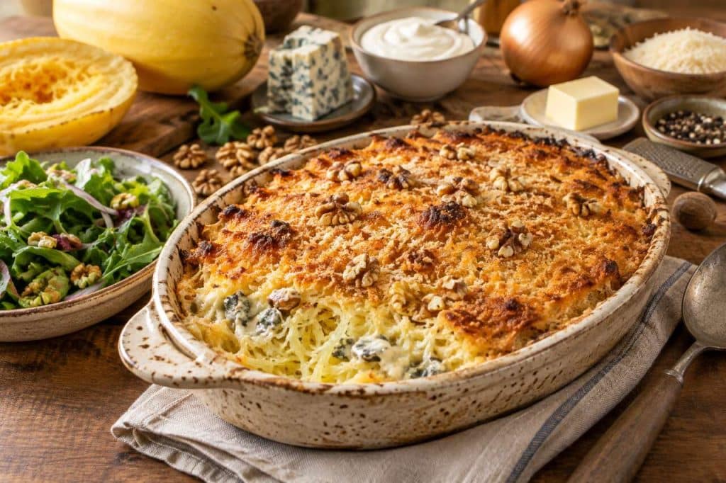 Gratin de courge spaghetti au bleu : recette facile et gourmande