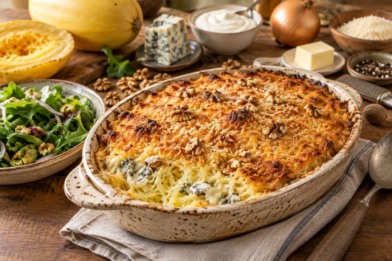 Gratin de courge spaghetti au bleu : recette facile et gourmande