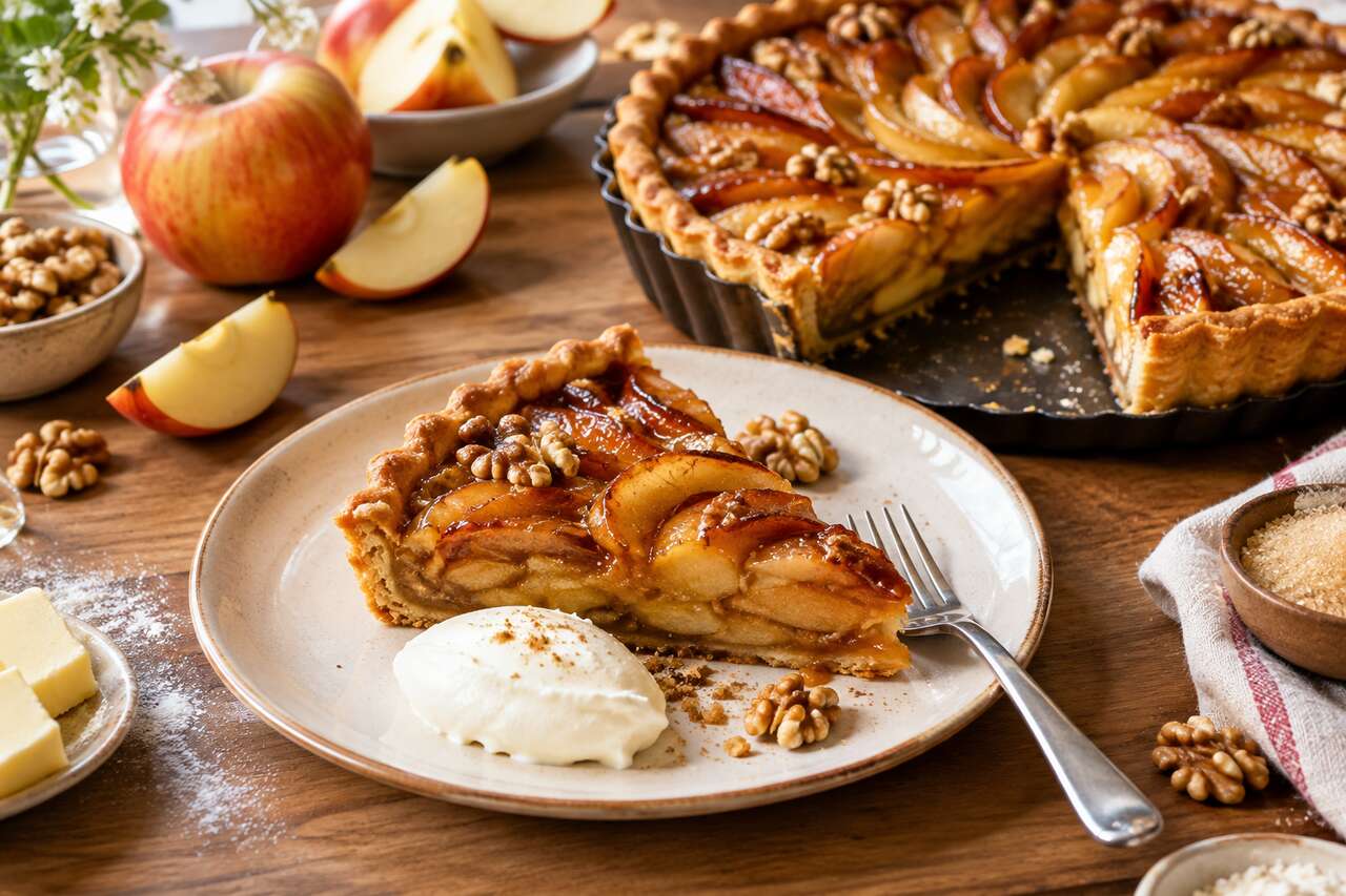 Tarte aux pommes et noix caramélisées : une recette gourmande et facile